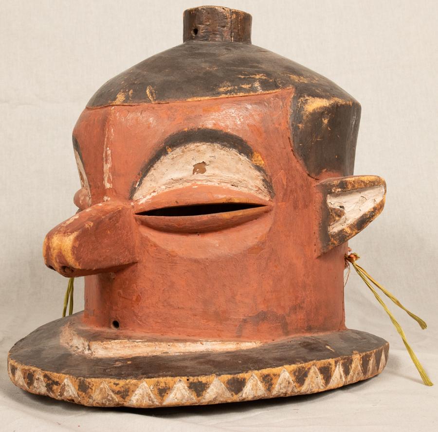 AFRICAN POLYCHROME CARVED WOOD MASK, H 13", W 11", L (1 of 3)