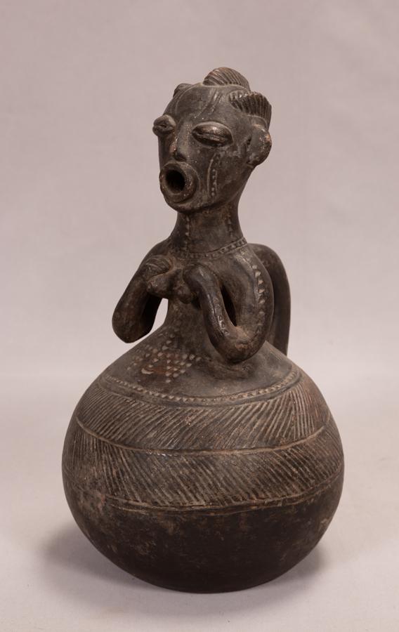 LUBA, CONGO, AFRICAN TERRACOTTA VESSEL, H 15", DIA 8" (1 of 5)