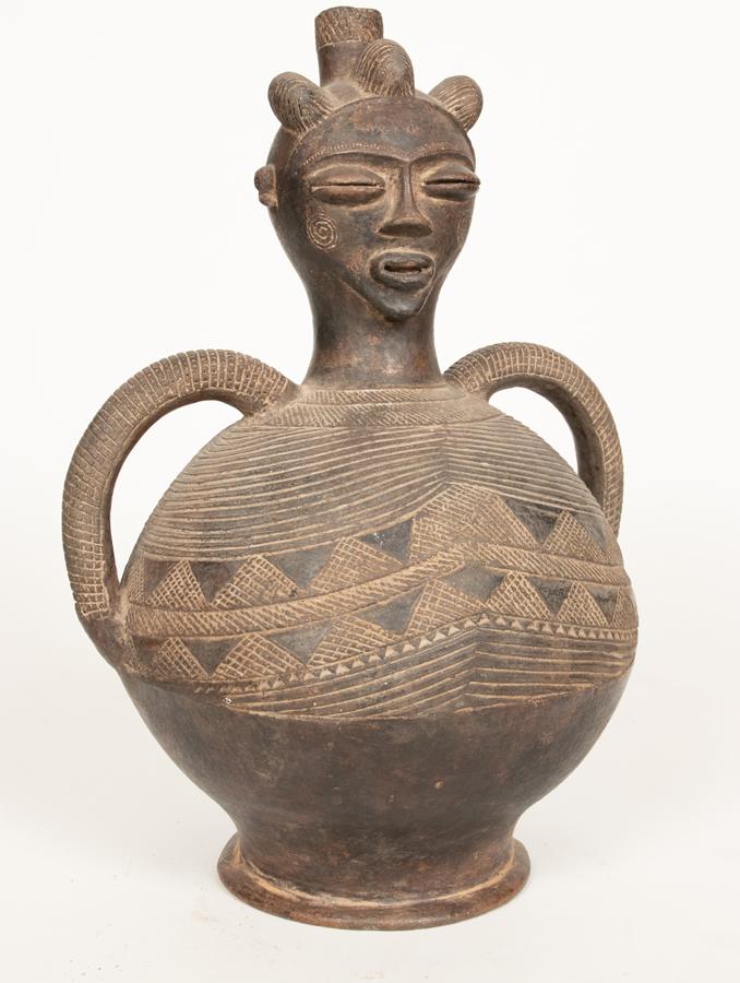 AFRICAN EARTHENWARE FIGURAL VESSEL H 16" W 12" D 9" (1 of 3)