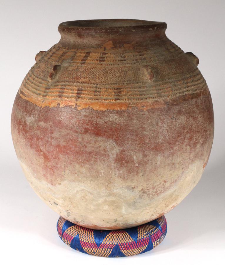 AFRICAN CERAMIC STORAGE JAR  H 13" DIA 14" (1 of 3)