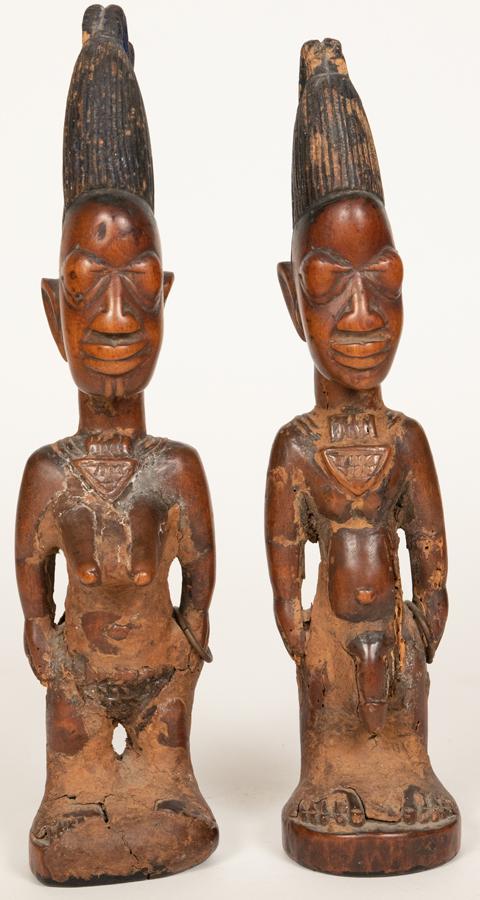 YORUBA, NIGERIA, AFRICAN, WOOD AND PIGMENT, IBEJI (MALE (1 of 2)