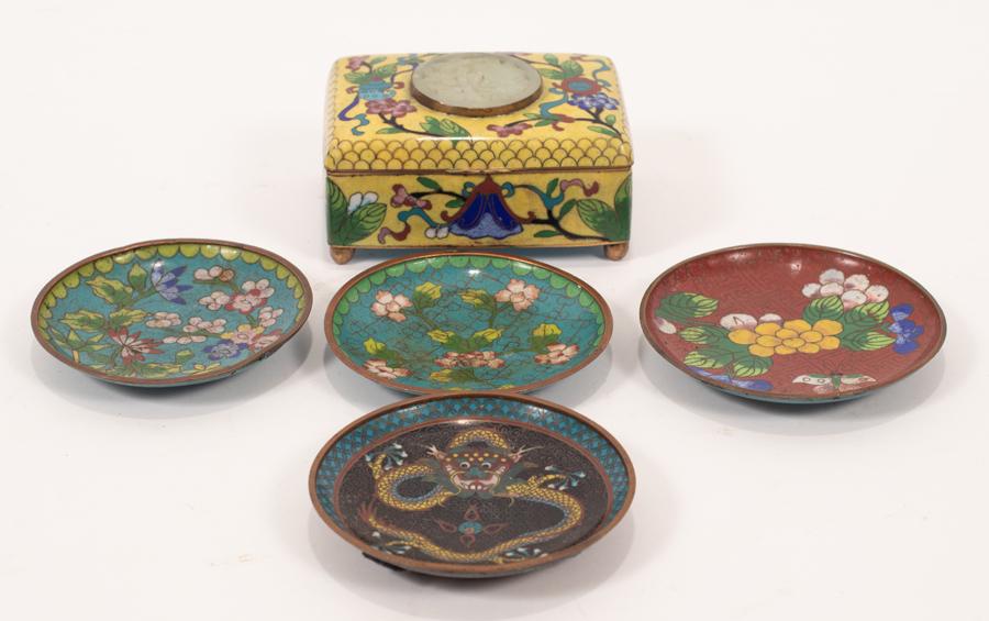 CHINESE CLOISONNE DISHES & BOX, 19TH.C. 5 PCS, W (1 of 18)