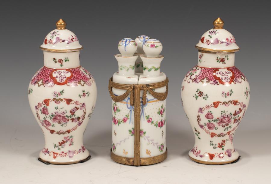 FRENCH PORCELAIN COVERED URNS & PERFUME SET, 3 PCS, H (1 of 11)
