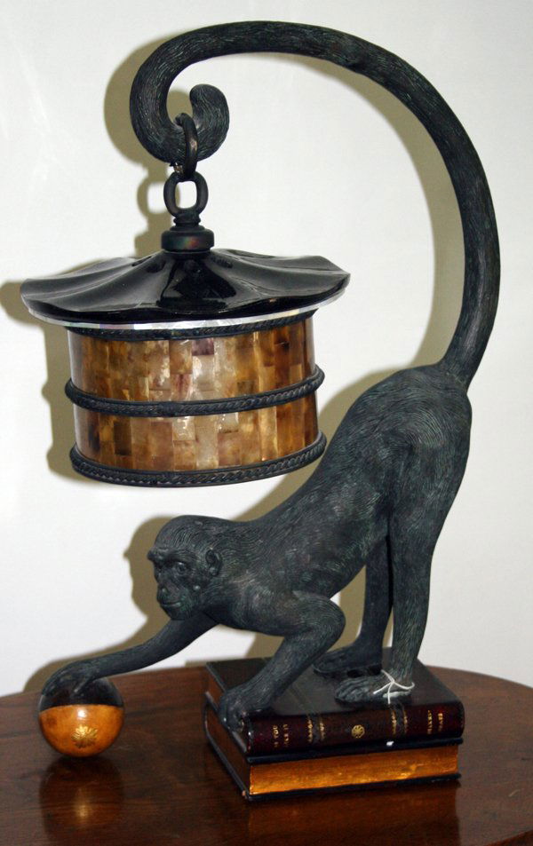 071197 MAITLANDSMITH BRONZE MONKEY LAMP, H 25", W 13"