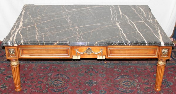 HENREDON WALNUT & MARBLE TOP COFFEE TABLE H 21"