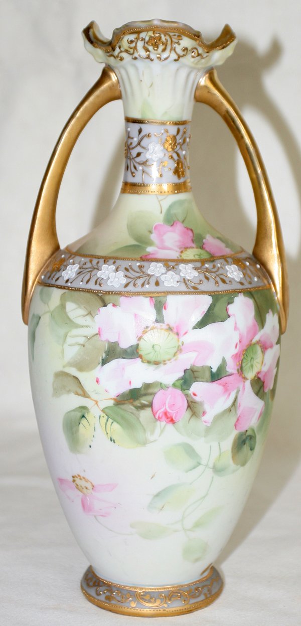 NIPPON PORCELAIN VASE, H 11", DIA 5": NIPPON PORCELAIN VASE, H 11", DIA 5":