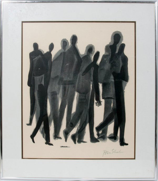 BEN SHAHN LITHO "MEN" FROM "FOR THE SAKE OF A: BEN SHAHN, LITHOGRAPH, 17" X 15", "MEN" FROM "FOR THE SAKE OF A SINGLE VERSE": US 1898-1969:17 1/4" X 14 7/8"; stone signed; framed.
