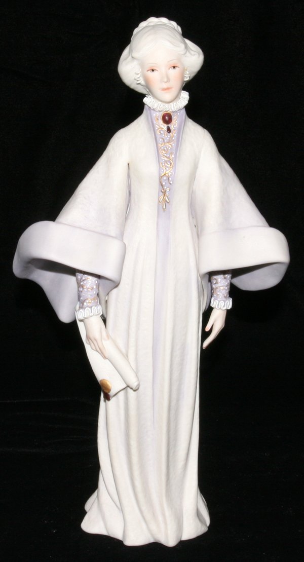 CYBIS BISQUE FIGURE, 'PORTIA', #411, H 14": CYBIS BISQUE FIGURE, 'PORTIA', #411, H 14":Limited edition number 411 of 750, 1975, lavender.