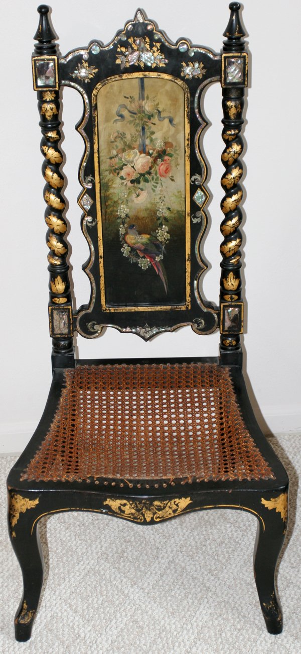 VICTORIAN LACQUER & MOTHER-OF-PEARL CHAIR, 