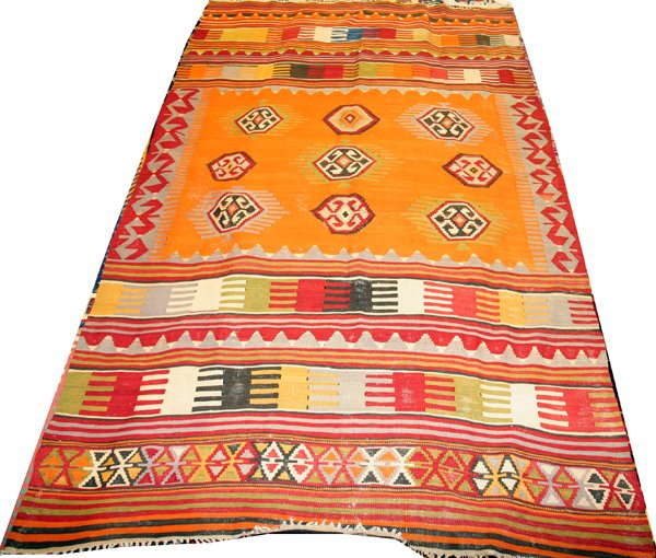 KILIM WOOL RUG, PROBABLY RUSSIAN, ANTIQUE,: KILIM WOOL RUG, PROBABLY RUSSIAN, ANTIQUE, 8' 0" X 4' 6":