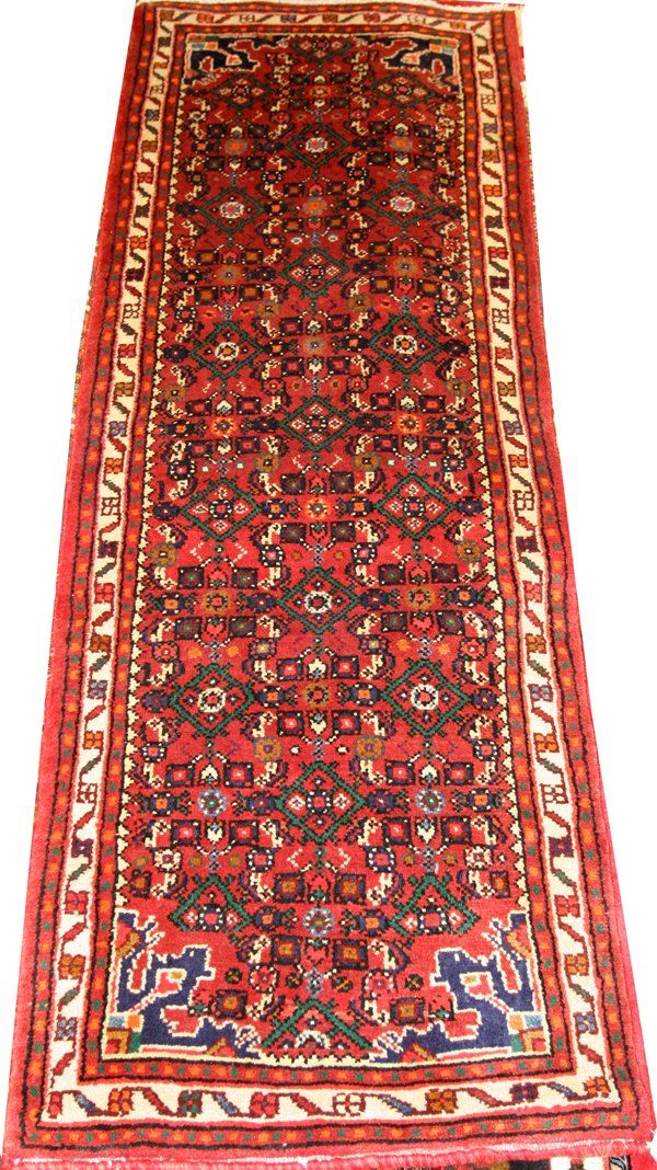 HAMADAN PERSIAN RUNNER, 6' 3" X 2' 3": HAMADAN PERSIAN RUNNER, 6' 3" X 2' 3":