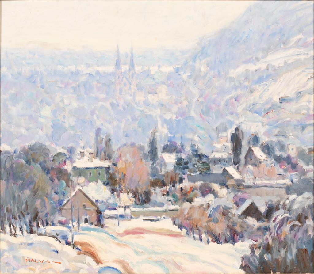 OMAR HAMDI, "MALVA" (SYRIA, 1951-15), OIL ON CANVAS, H: OMAR HAMDI, "MALVA" (SYRIA, 1951-15), OIL ON CANVAS, H 27", W 31", WINTER LANDSCAPE An oil on canvas by Omar Hamdi, called "Malva" depicting a winter landscape. Artist's signature to the lower left. F