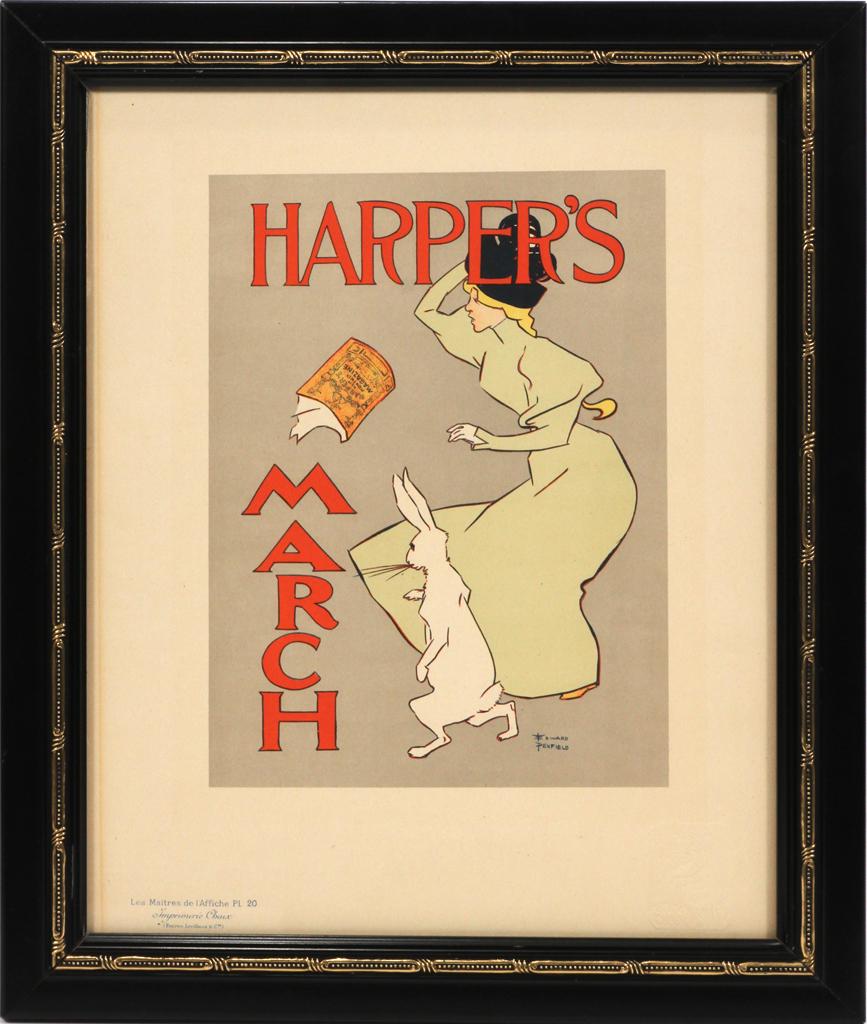AFTER EDWARD PENFIELD (AMER, 1866-25), COLOR LITHOGRAPH: AFTER EDWARD PENFIELD (AMER, 1866-25), COLOR LITHOGRAPH ON PAPER, H 10", W 7.5", HARPER'S MARCH A color lithograph on paper after Edward Penfield. Artist's signature to the lower right in plate, with
