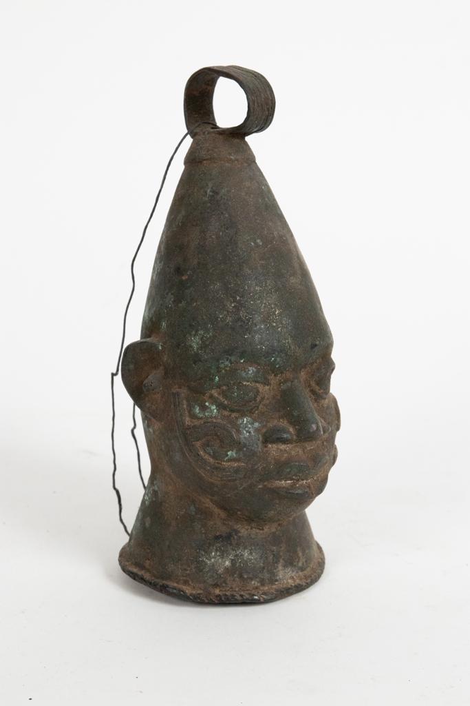 NIGER DELTA REGION, NIGERIA, AFRICAN, BRONZE BELL H 8": NIGER DELTA REGION, NIGERIA, AFRICAN, BRONZE BELL H 8" W 3.75" D 3.5" Estate of Jack Faxon, Birmingham, MI. Michigan Senator and creator of the Michigan Council for the Arts.