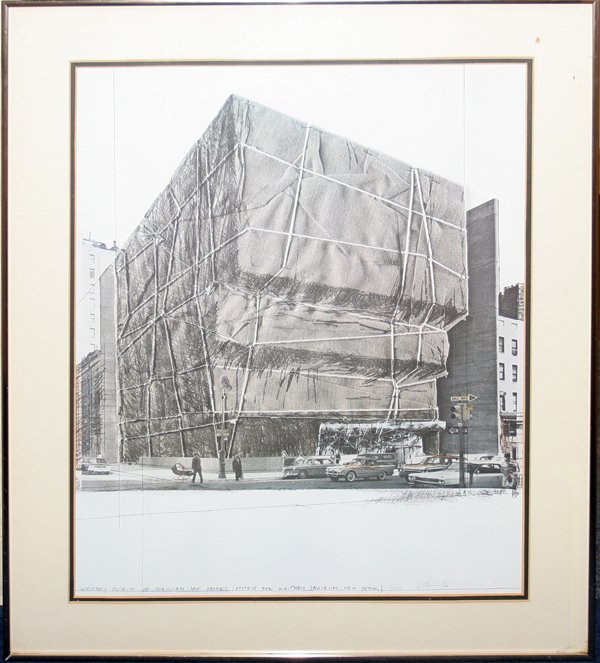JAVACHEFF CHRISTO PRINT, 7/100, 1964 28" X 34": JAVACHEFF CHRISTO PRINT, 7/100, 1964, 28" X 34", WHITNEY MUSEUM OF AMERICAN ART PACKED:signed 'Christo' (Javacheff Christo Bul./Amer. B1935); inscribed in pencil at bottom 'Whitney Museum Of American 