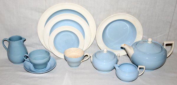 WEDGWOOD SUMMER SKY & LAVENDER DINNER SERVICE: WEDGWOOD 'SUMMER SKY' & 'LAVENDER' DINNER SERVICE, 61 PIECES:"Summer Sky" pattern includes 10 dinner plates, Dia.10 1/8", 9 salad plates, Dia.8 1/4", 11 rim soup bowls, Dia.8 1/2", 12 bread-and-butter