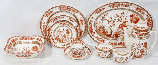 COPELAND SPODE 'INDIA TREE' DINNER SERVICE, 38: COPELAND SPODE 'INDIA TREE' DINNER SERVICE, 38 PIECES:Including 8 dinner plates, Dia.10" (one of which is newer, plate with rim chips, crazing), 5 salad plates, Dia.7 3/4", 6 bread-and-butter plates,
