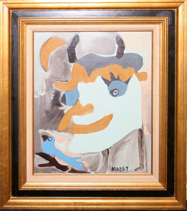 MOSE TOLLIVER, OIL ON CANVAS, "GROTESQUE FACE": MOSE TOLLIVER, OIL ON CANVAS, 20" X 16" "GROTESQUE FACE": AMERICAN 1919-2006:Signed lower right; framed; titled on verso of frame.