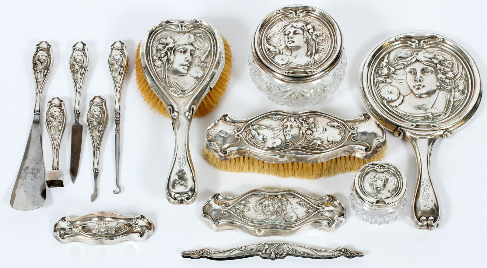 ART NOUVEAU STERLING SILVER DRESSER SET, 13 PCS MAUSER (1 of 4)