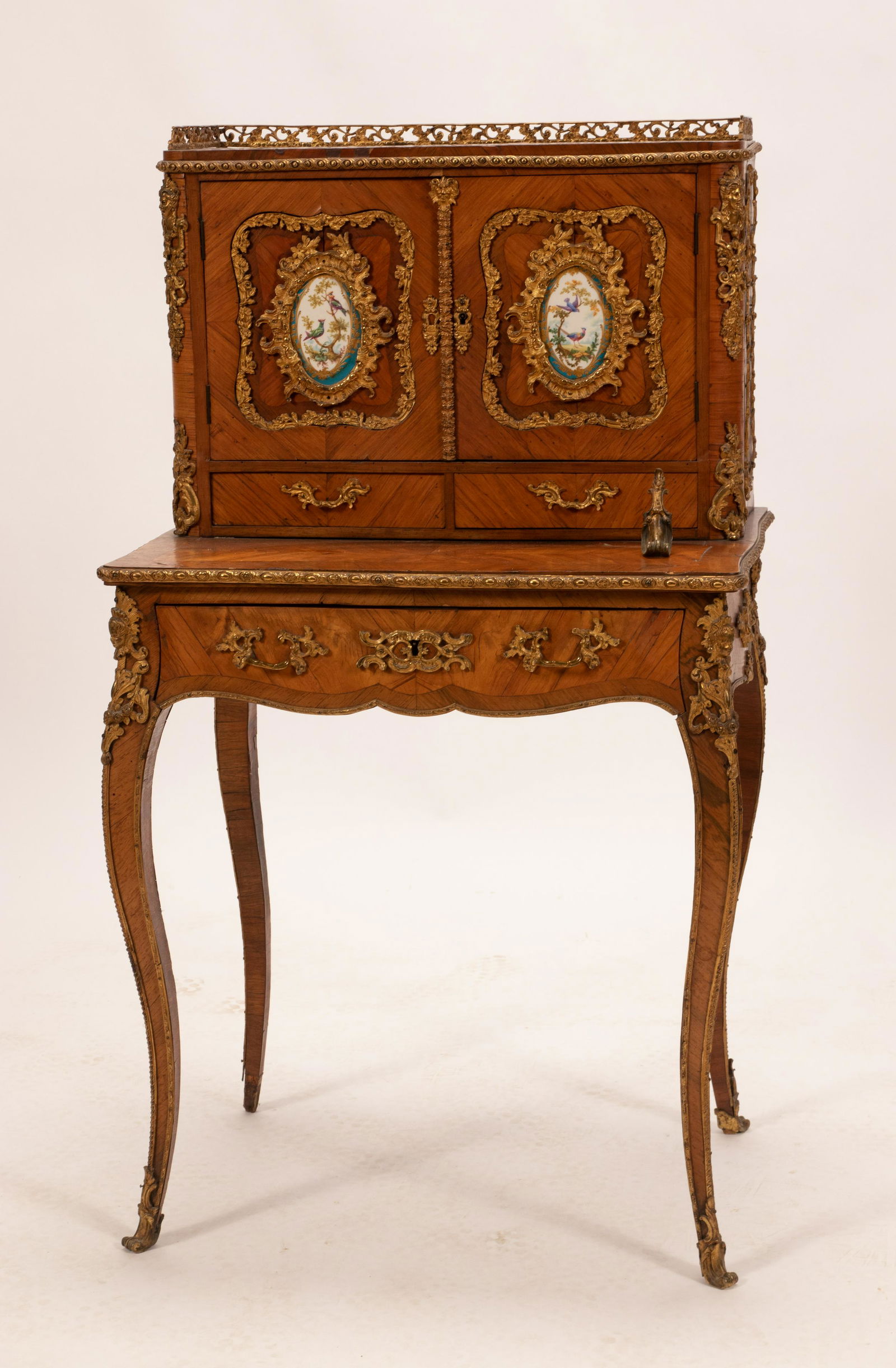 FRENCH LOUIS XV STYLE ORMOLU & SEVRES WRITING DESK, C. (1 of 13)