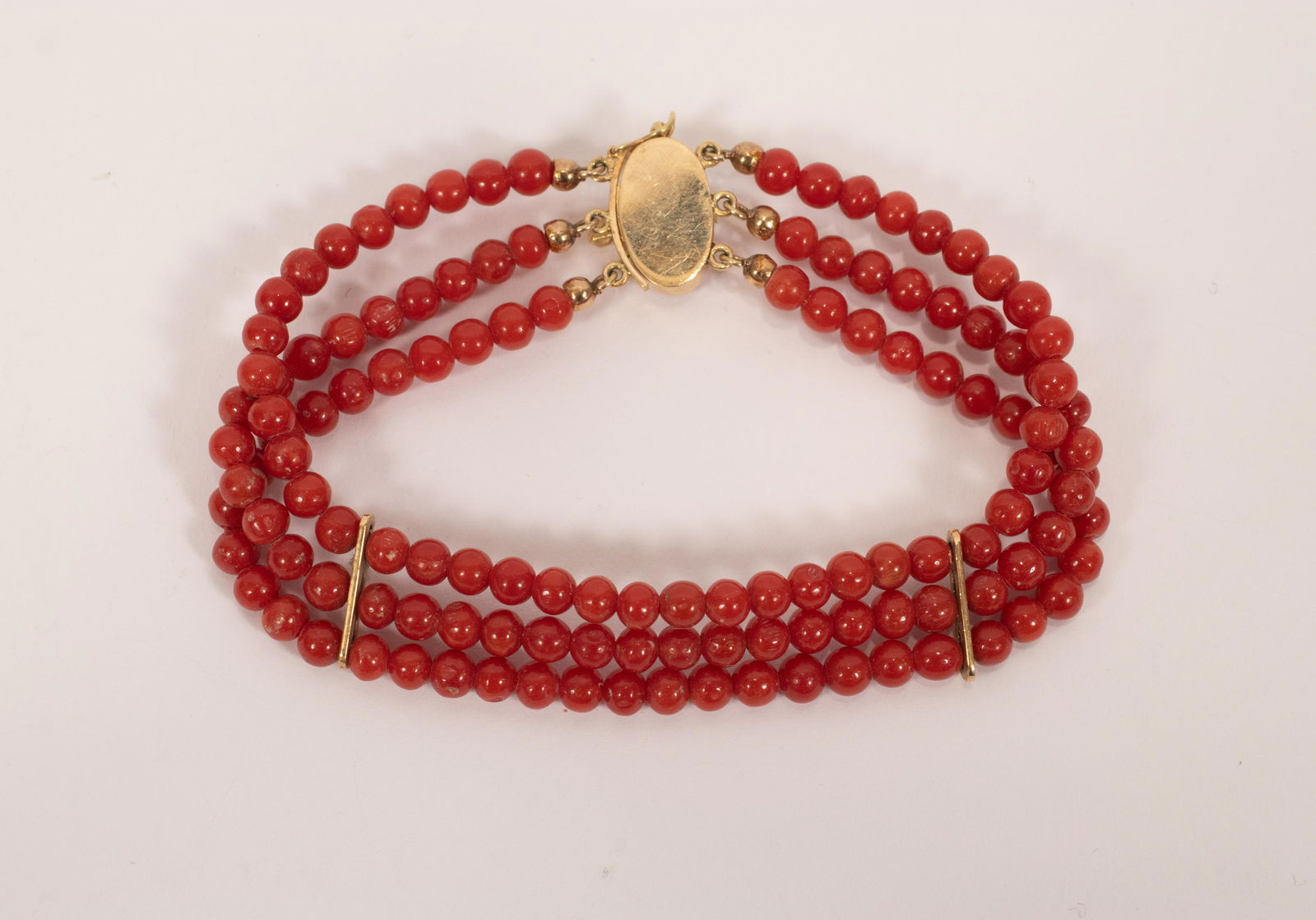 ITALIAN CORAL AND 18K YELLOW GOLD BRACELET 1960 L 6" (1 of 4)