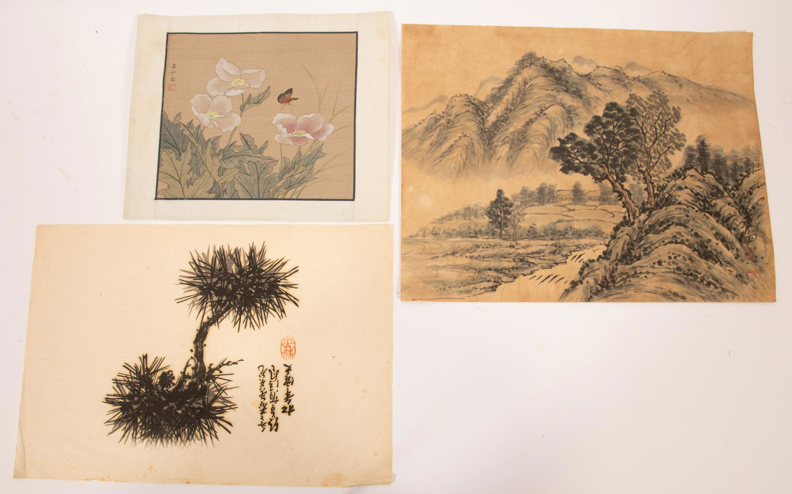 JAPANESE INK & WATERCOLORS ON PAPER, 3 PCS, H (1 of 8)