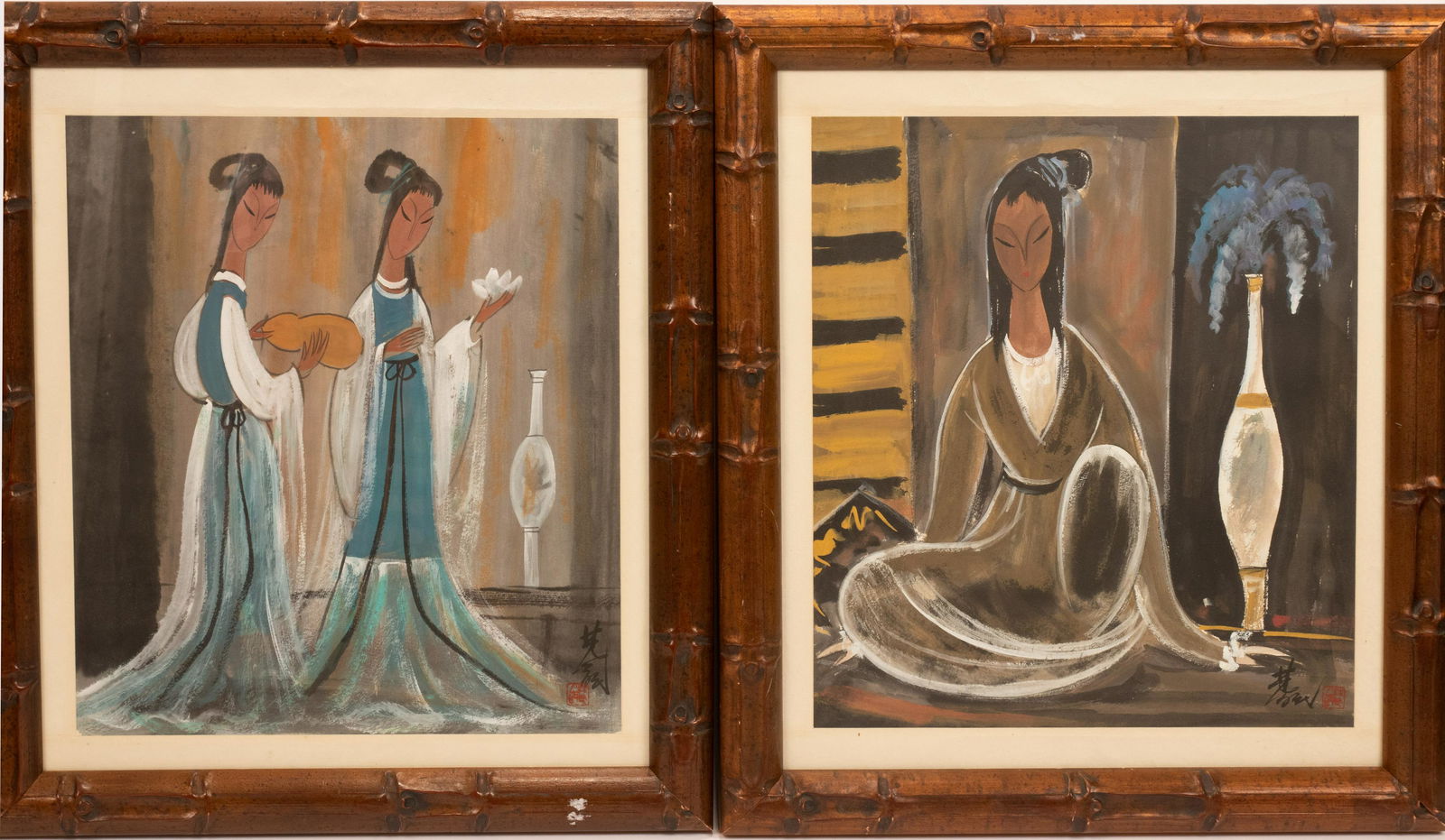 CHINESE WATERCOLORS AND GOUACHE ON PAPER, TWO, H 18 (1 of 6)