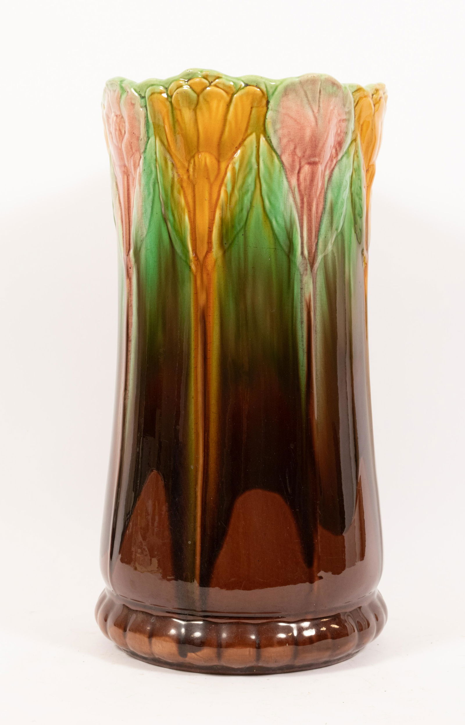 MAJOLICA CERAMIC UMBRELLA HOLDER, C 1900 H 20" DIA 10" (1 of 4)