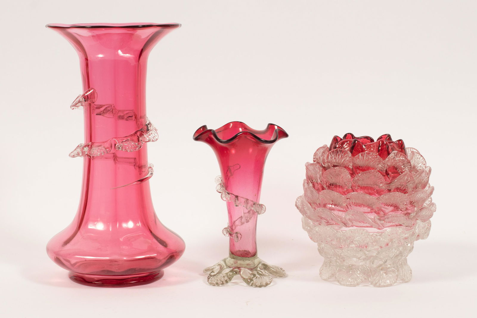 CLARK CRANBERRY GLASS FAIRY LAMP AND 2 VASES 3 PCS H (1 of 14)