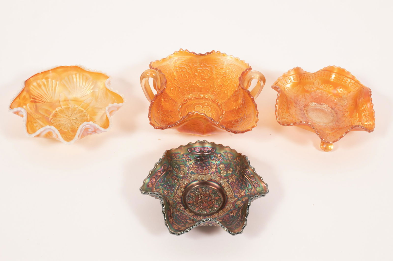 CARNIVAL GLASS DISHES, VINTAGE C 1900 4 PCS H 6"-7" (1 of 11)