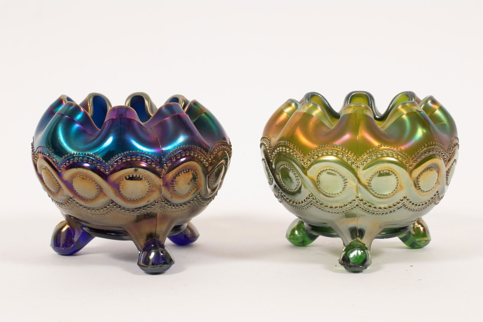 CARNIVAL GLASS BOWLS 2 PCS H 4" DIA 4.5" (1 of 4)