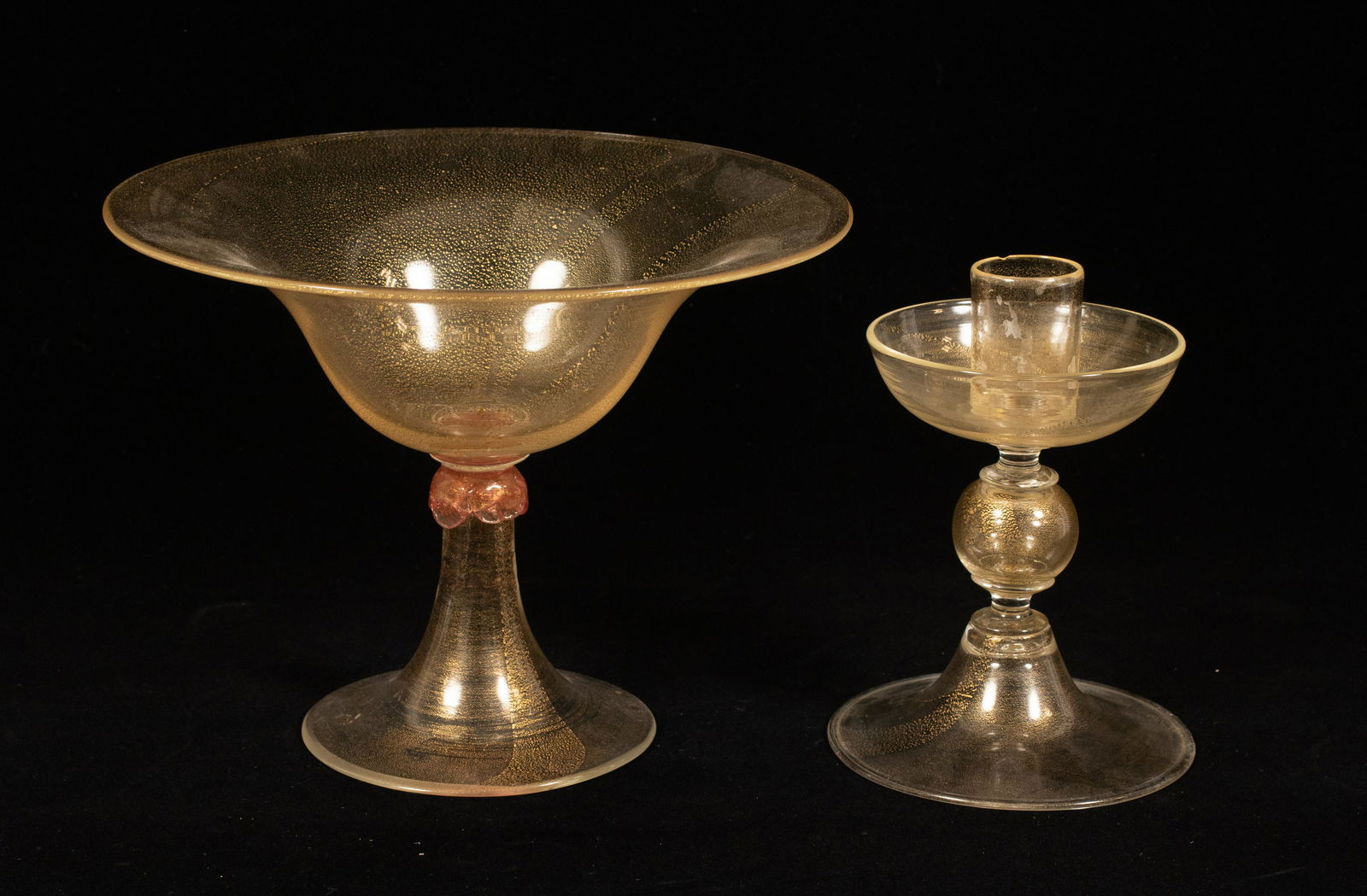 VENETIAN BLOWN GLASS CENTERPIECE AND CANDLESTICK 7" C (1 of 6)