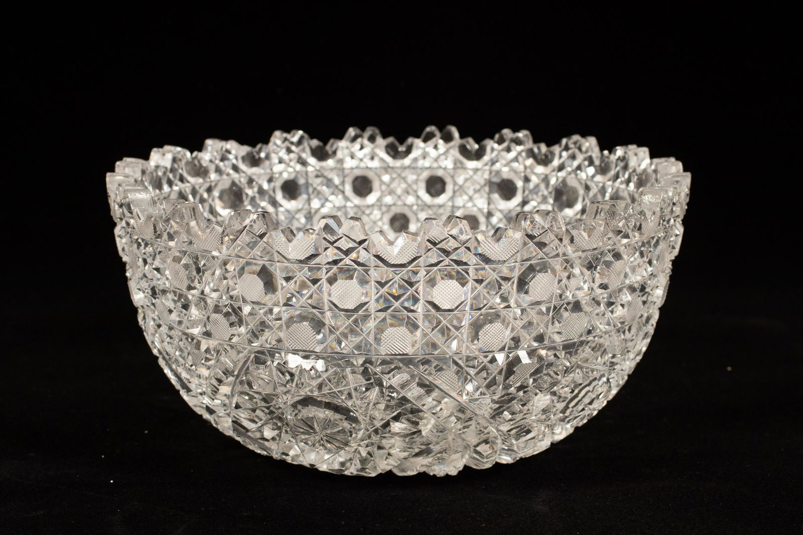 RUSSIAN CUT, CUT GLASS BOWL C 1900 H 3.5" D 8" (1 of 5)