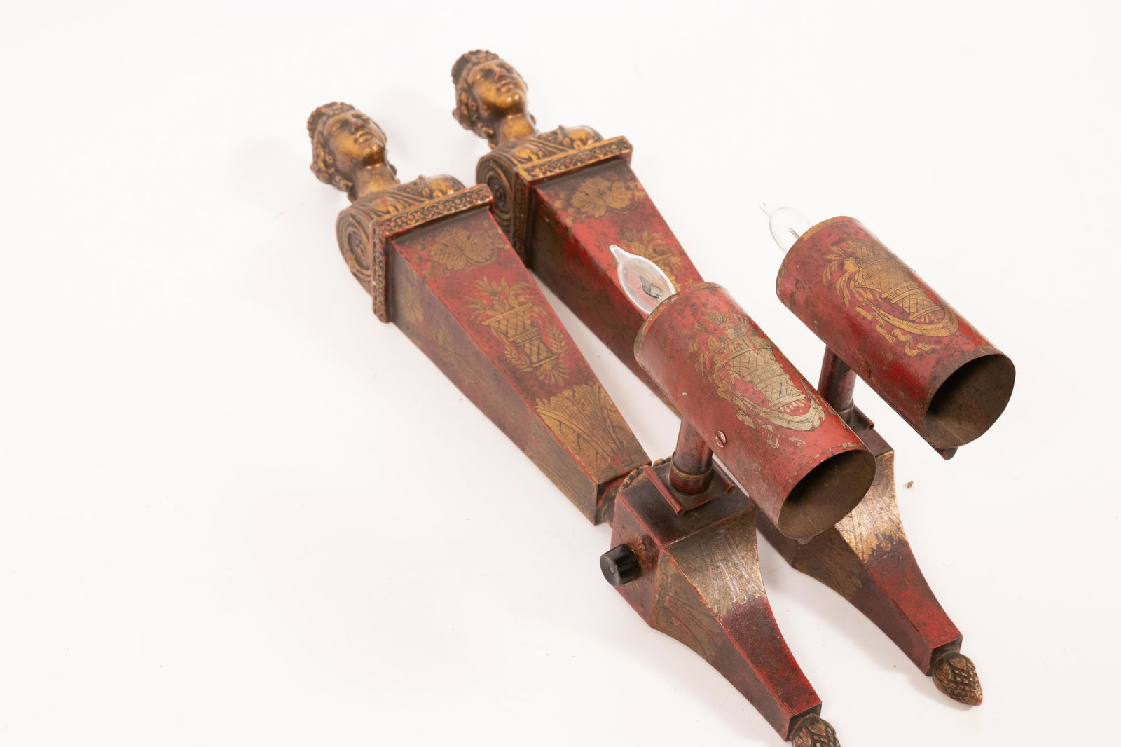 REGENCY GILT TOLE SIDE SCONCES, PAIR H 18" W 2.5" D (1 of 1)