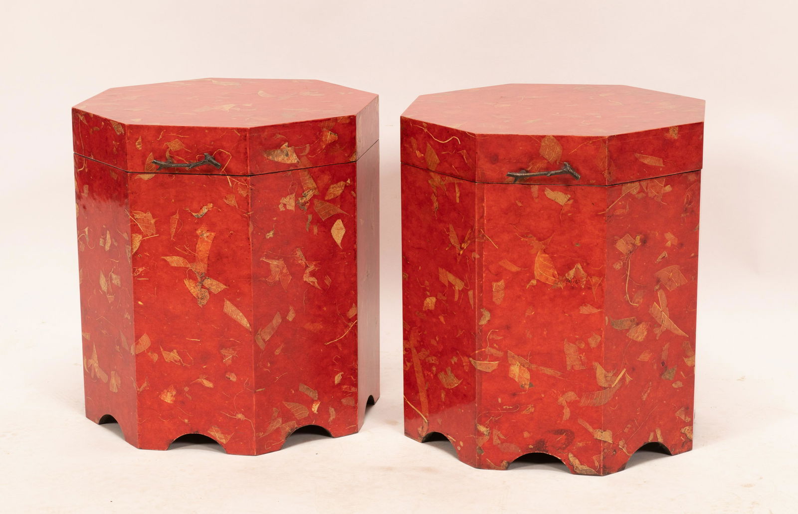 ASIAN RED LAQUER BOXES PAIR H 17" W 15" DIA 15" (1 of 7)