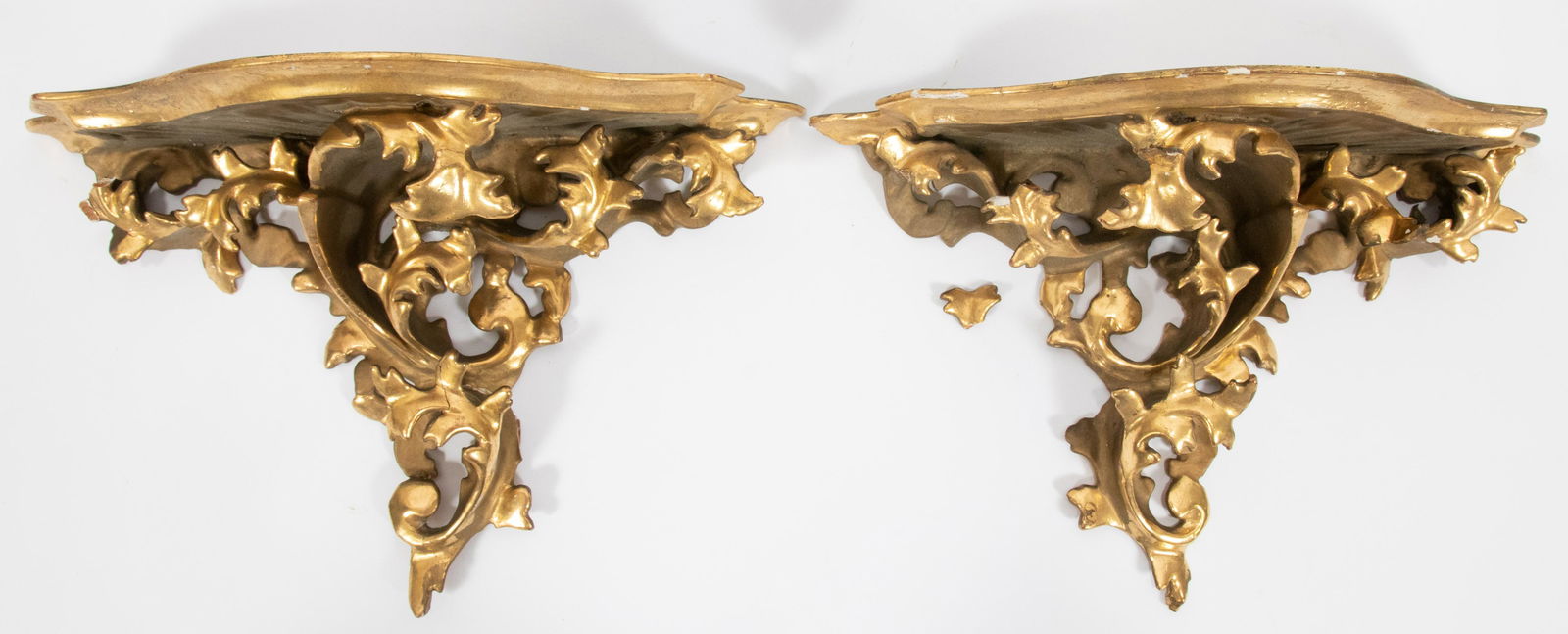 FLORENTINE GILT WOOD WALL SHELVES, PAIR, H 8", W 12.5" (1 of 8)