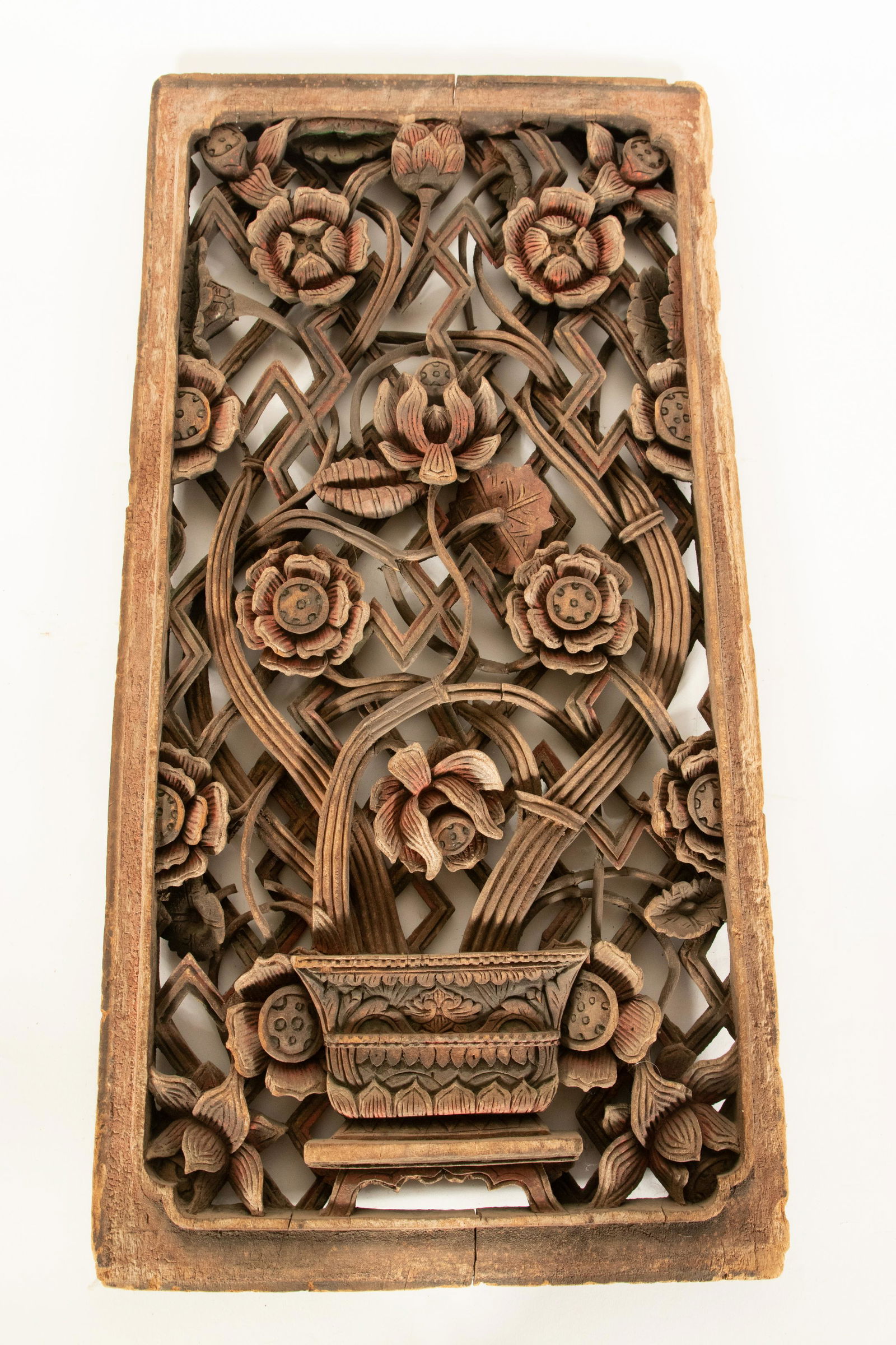 ASIAN CARVED WOOD WALL ORNAMENT H 27" W 13" (1 of 4)