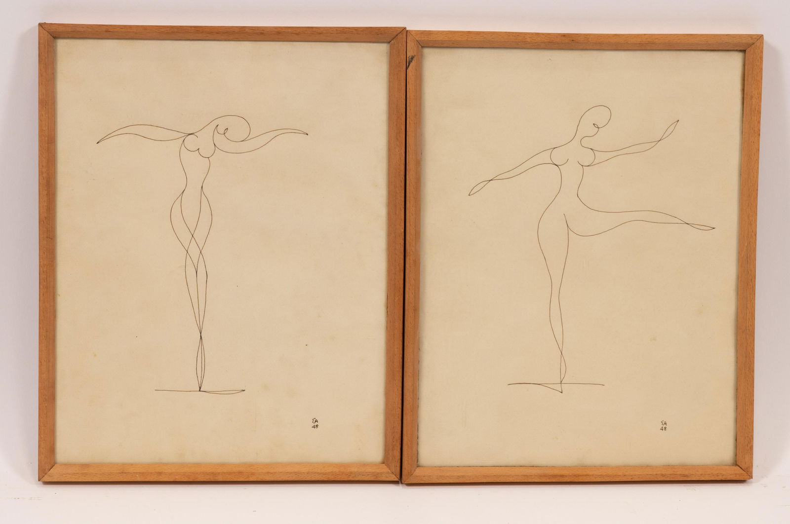 MONOGRAMMED E.A. PAIR OF LINE DRAWINGS, 1948 H 7-7.5" W (1 of 6)