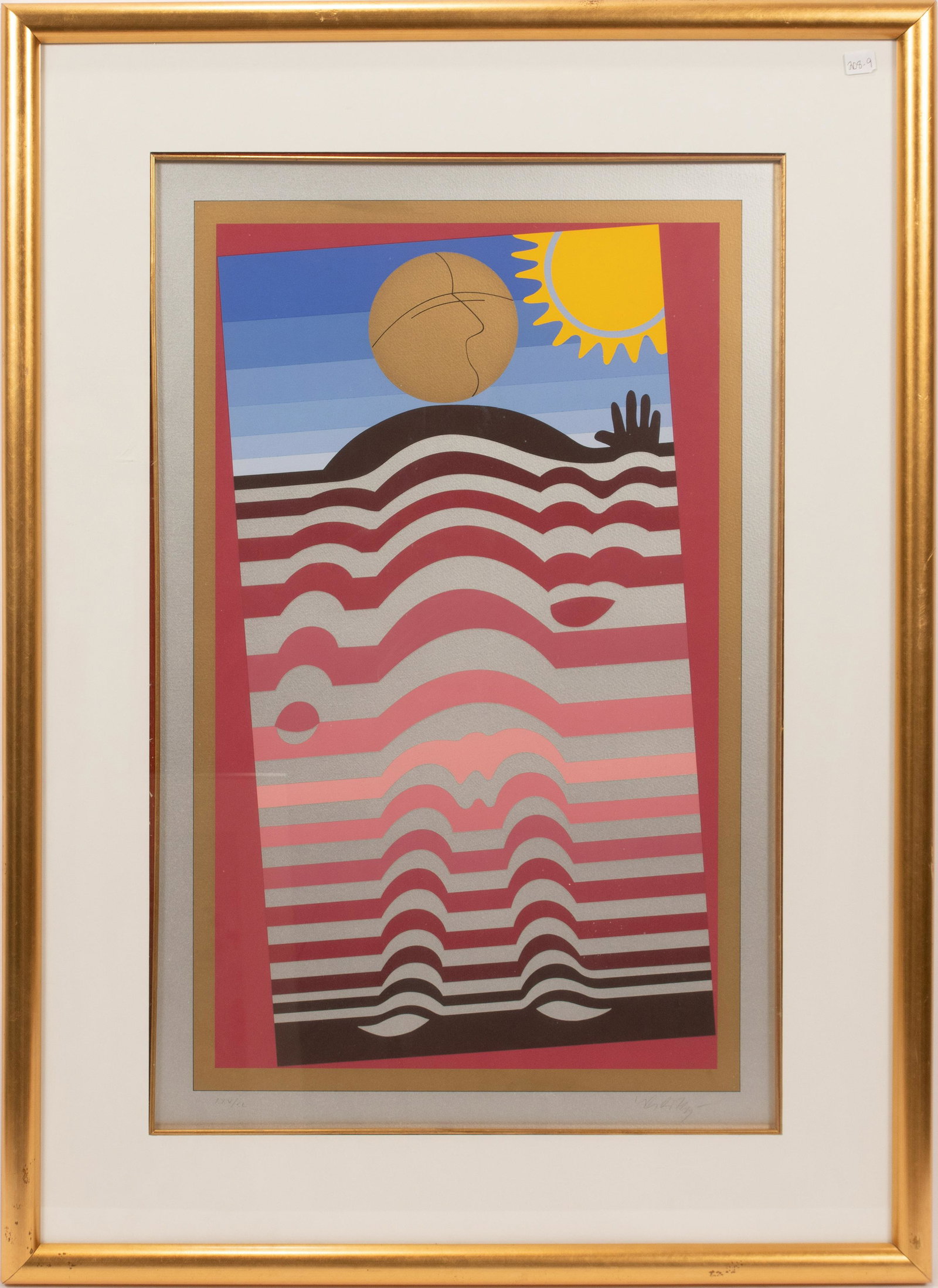 VICTOR VASARELY (FRENCH/HUNGARIAN, 1906–1997): VICTOR VASARELY (FRENCH/HUNGARIAN, 1906–1997) SCREENPRINT IN COLORS ON ARCHES WOVE PAPER, 1982, H 30", W 21.5", "SUNBATHER" Signed in pencil and numbered XXV/CL (there were also twenty-five artist's