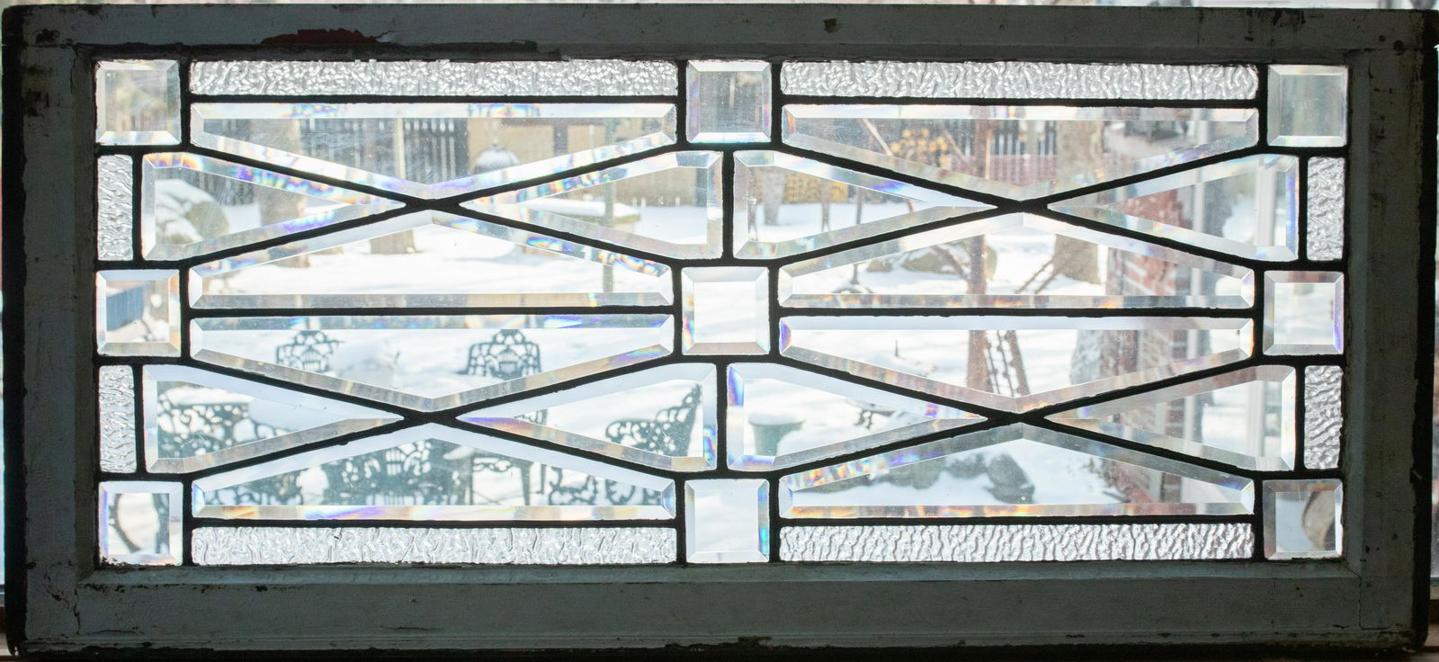 LEADED BEVELED CLEAR GLASS WINDOW PANE, H 38", W 17" (1 of 3)