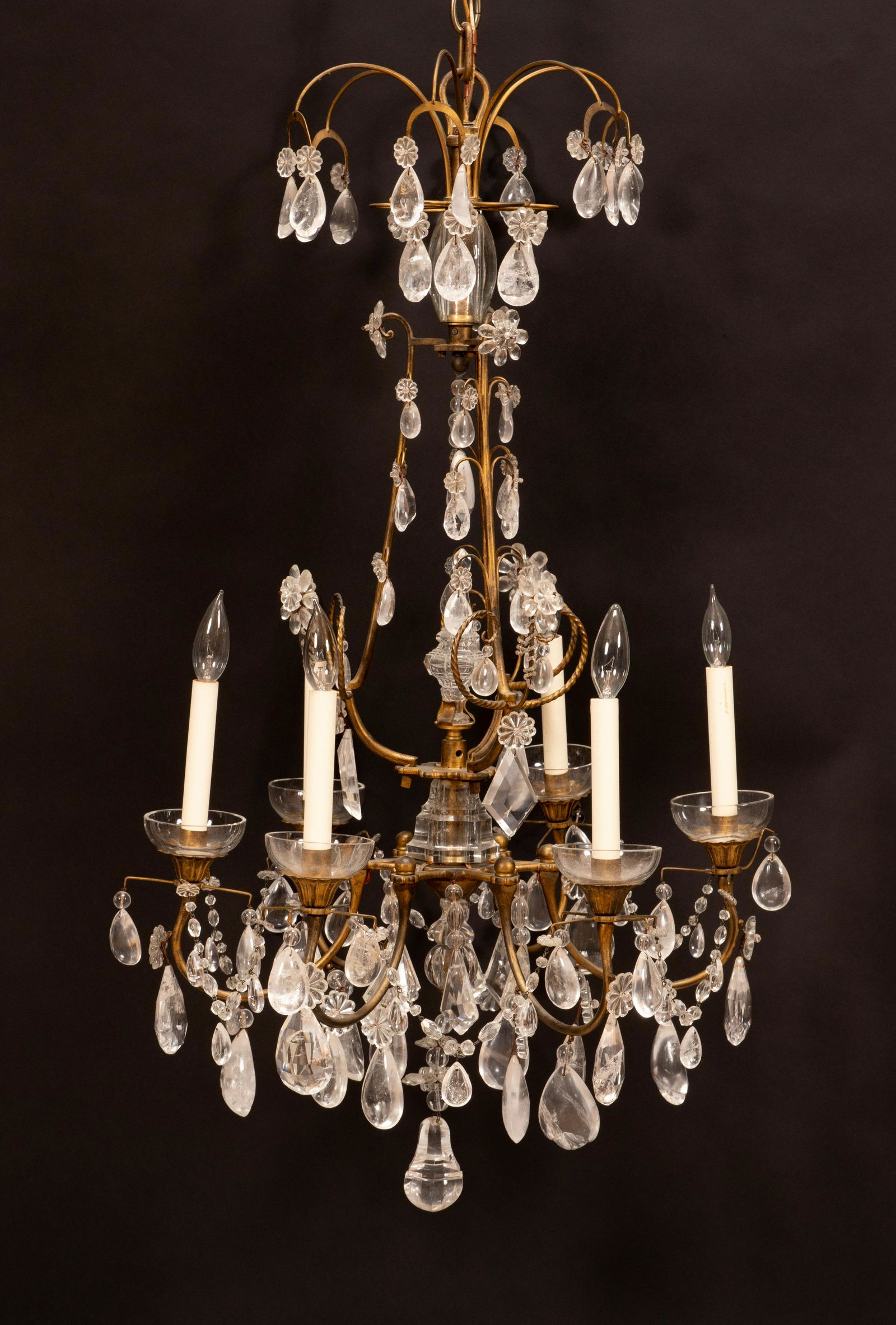 BRONZE ROCK CRYSTAL AND CRYSTAL CHANDELIER, H 39", DIA (1 of 8)