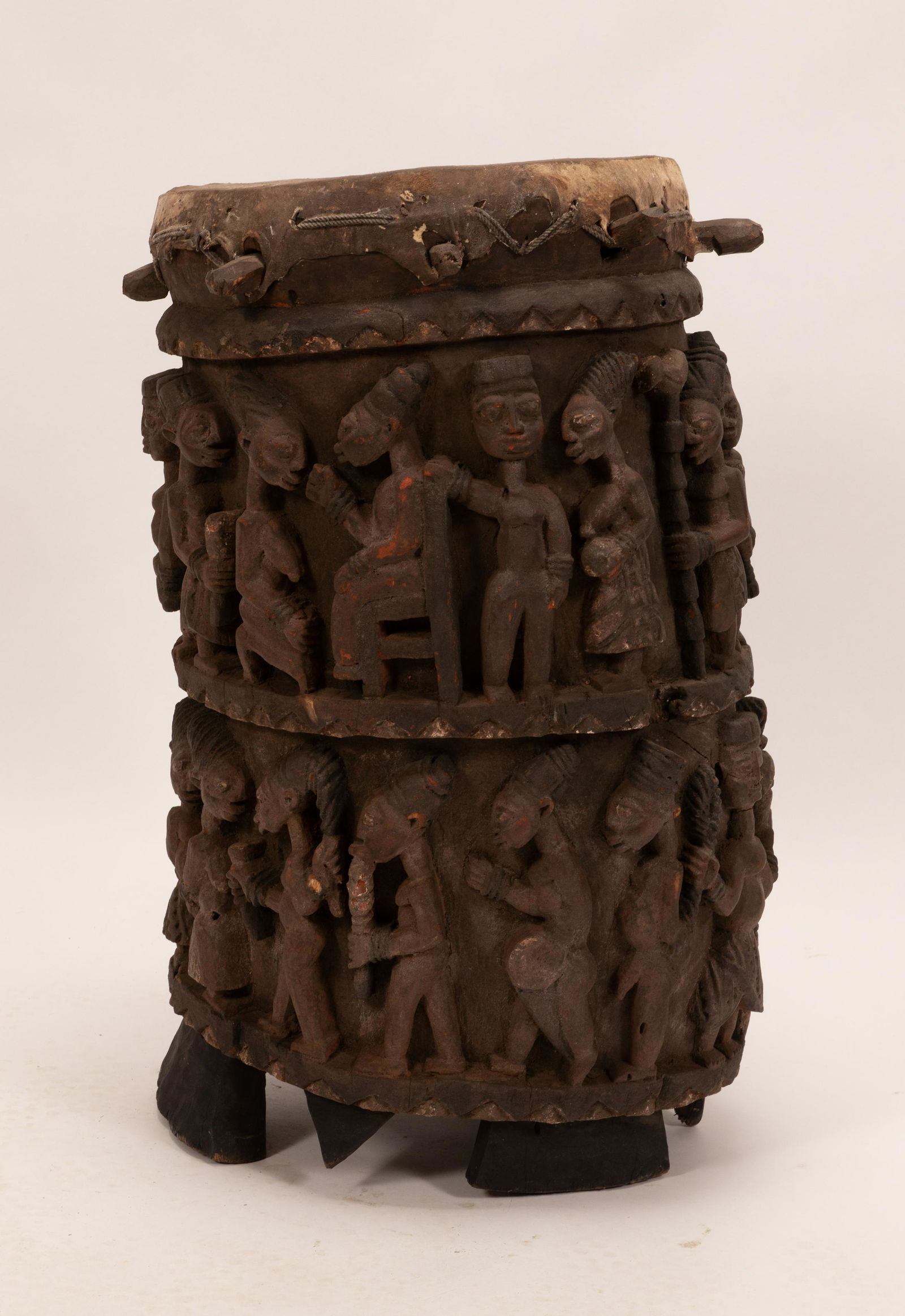YORUBA, NIGERIA, AFRICAN CARVED WOOD, ANIMAL HIDE, (1 of 5)