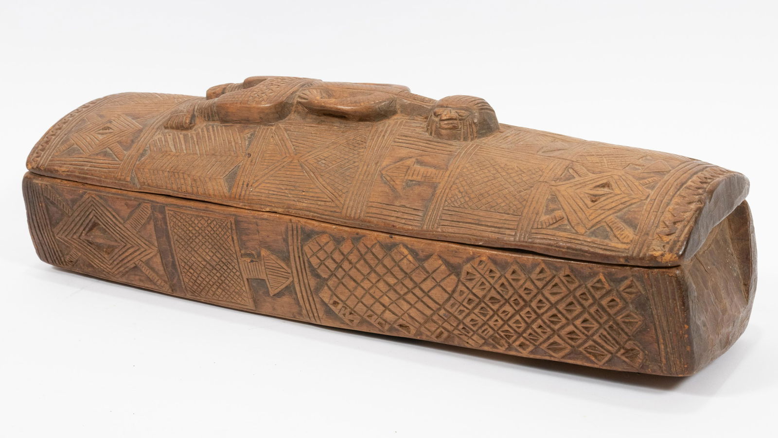 AFRICAN CARVED WOOD LIDDED BOX H 7" W 6" L 20" (1 of 8)