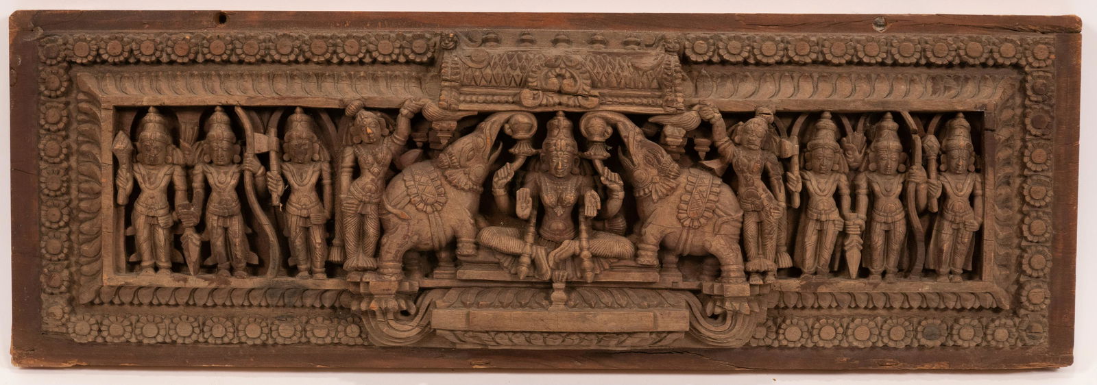 INDIAN RELIEF CARVED WOODEN DOOR PANEL C. 1900 H 8.5" L (1 of 6)