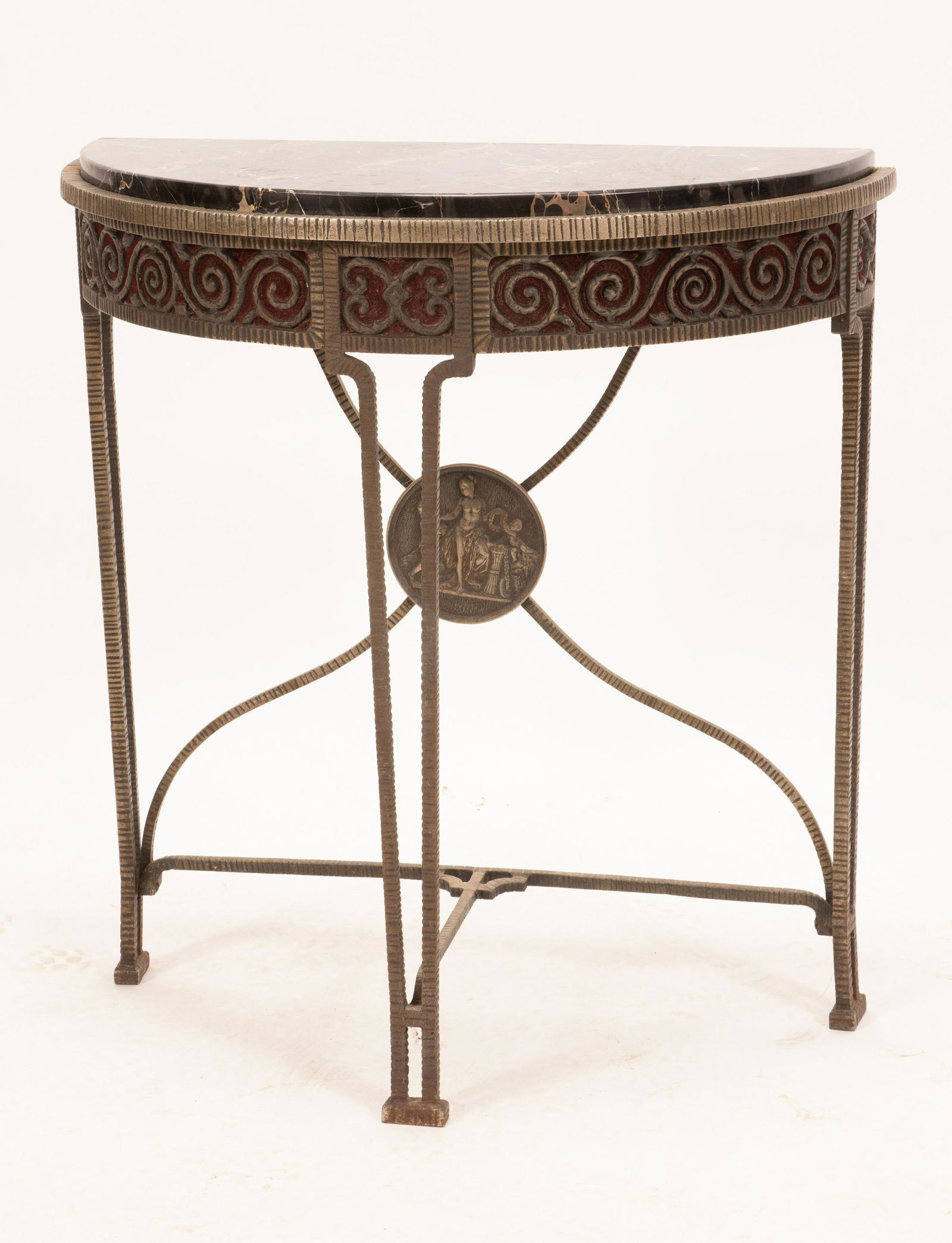 IRON AND MARBLE TOP CONSOLE TABLE C 1930 H 30" W 28" D (1 of 6)