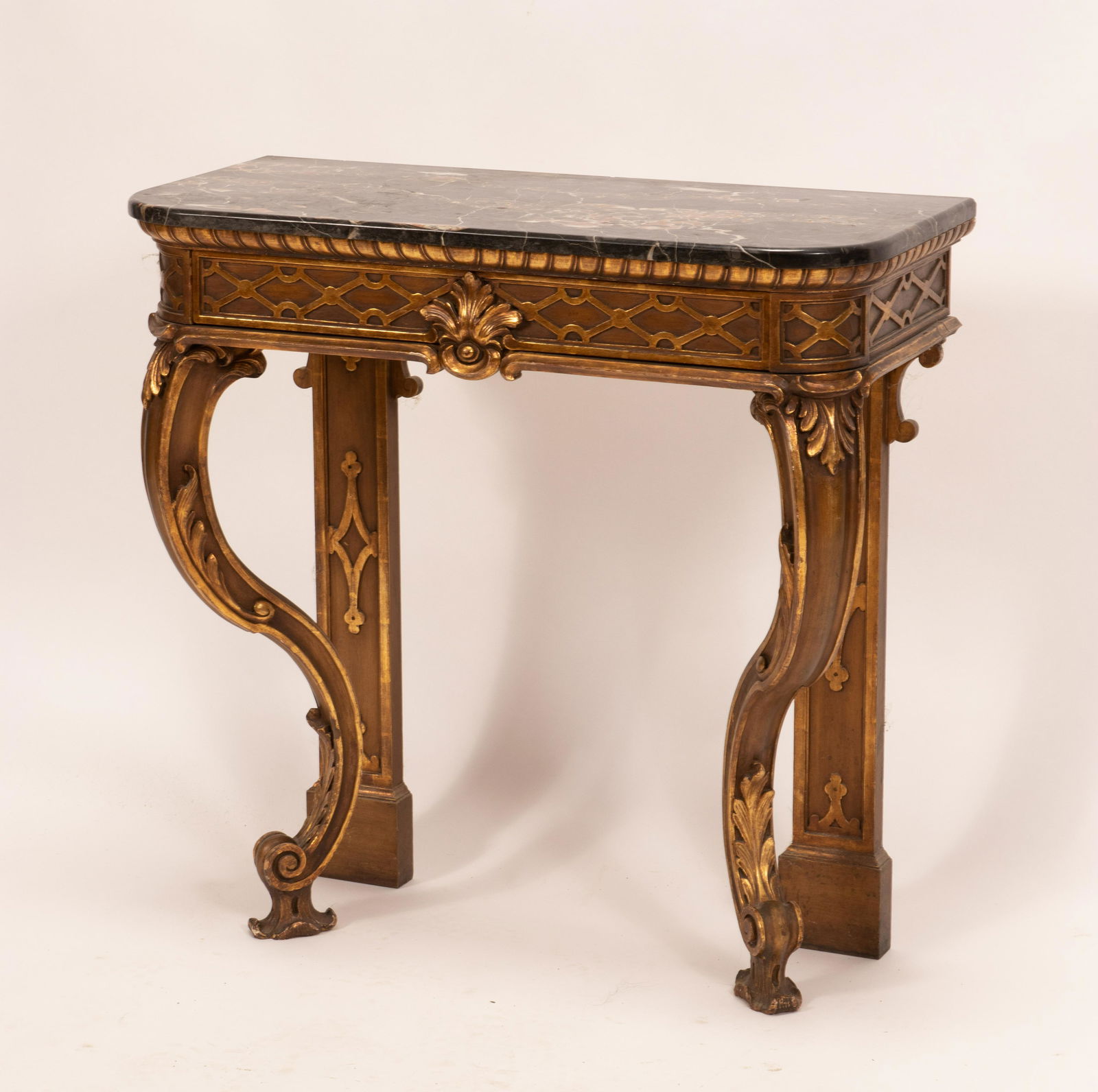 CARVED WOOD WITH GILT CONSOLE TABLE H 35" W 35" D 16" (1 of 7)