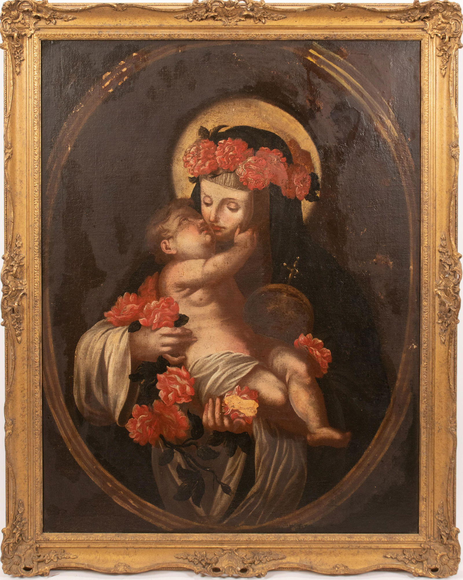 OIL ON CANVAS, 18TH C, H 40", W 31", SAINT ROSE OF LIMA (1 of 13)
