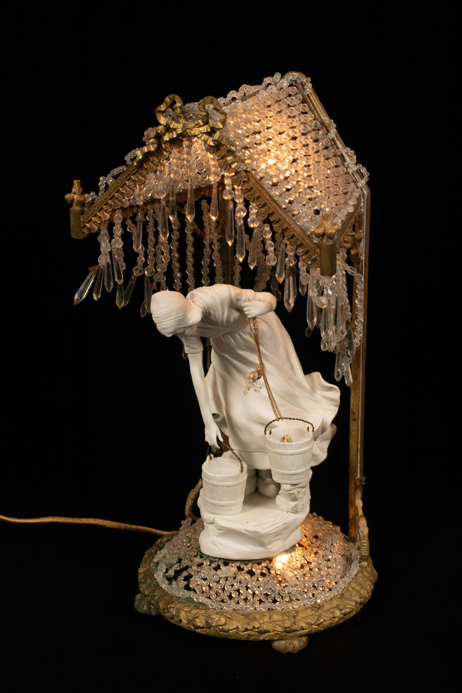 PARIAN PORCELAIN FIGURINE, BEAD & BRONZE LAMP, C 1910 H (1 of 11)