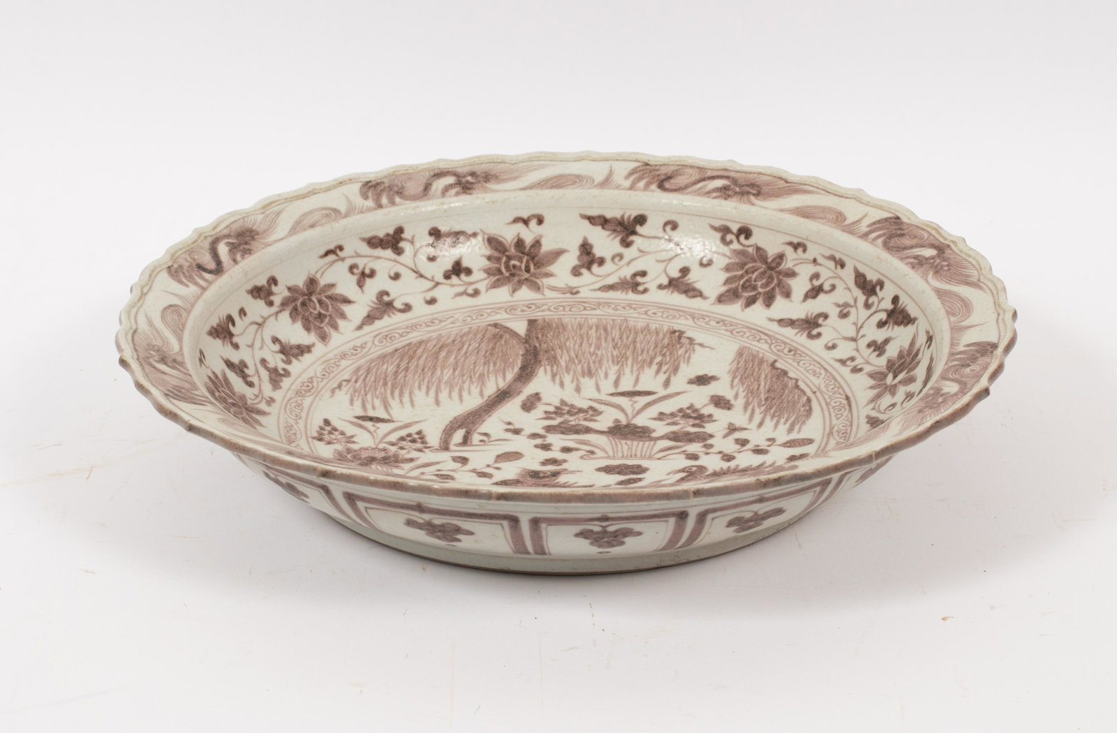 CHINESE MING-STYLE RED UNDER GLAZE PORCELAIN CHARGER, H (1 of 5)