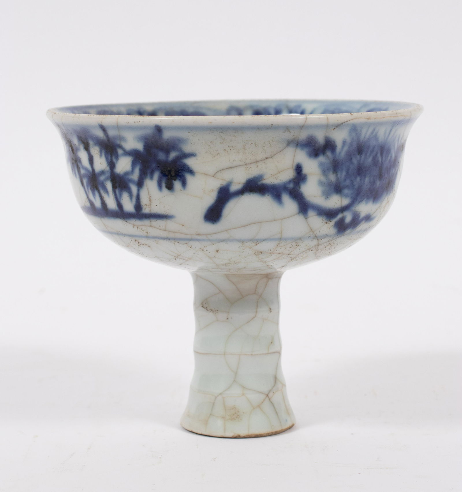 CHINESE BLUE AND WHITE PORCELAIN STEM CUP, H 4.5", DIA (1 of 4)